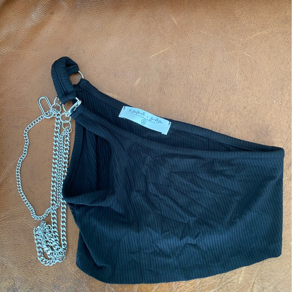 Off the shoulder crop top with chains